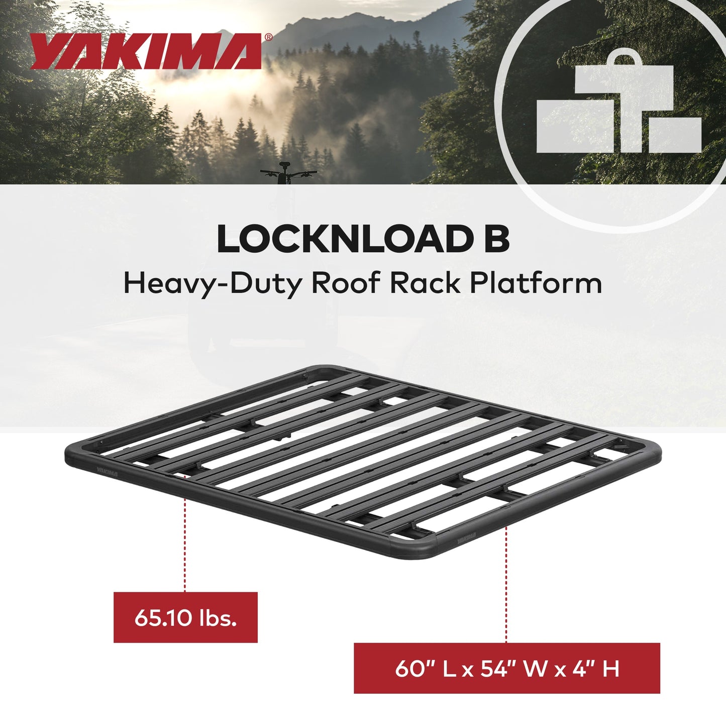 Yakima 60 by 54 Inch LockNLoad 3 Bar System Heavy Duty Roof Rack Platform, Black
