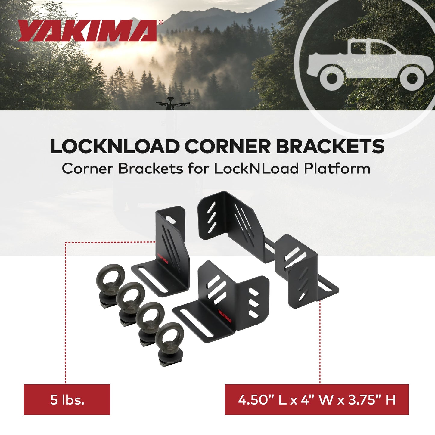 YAKIMA LockNLoad Platform Corner Bracket Kit with T Slot Gear Braces, Set of 4