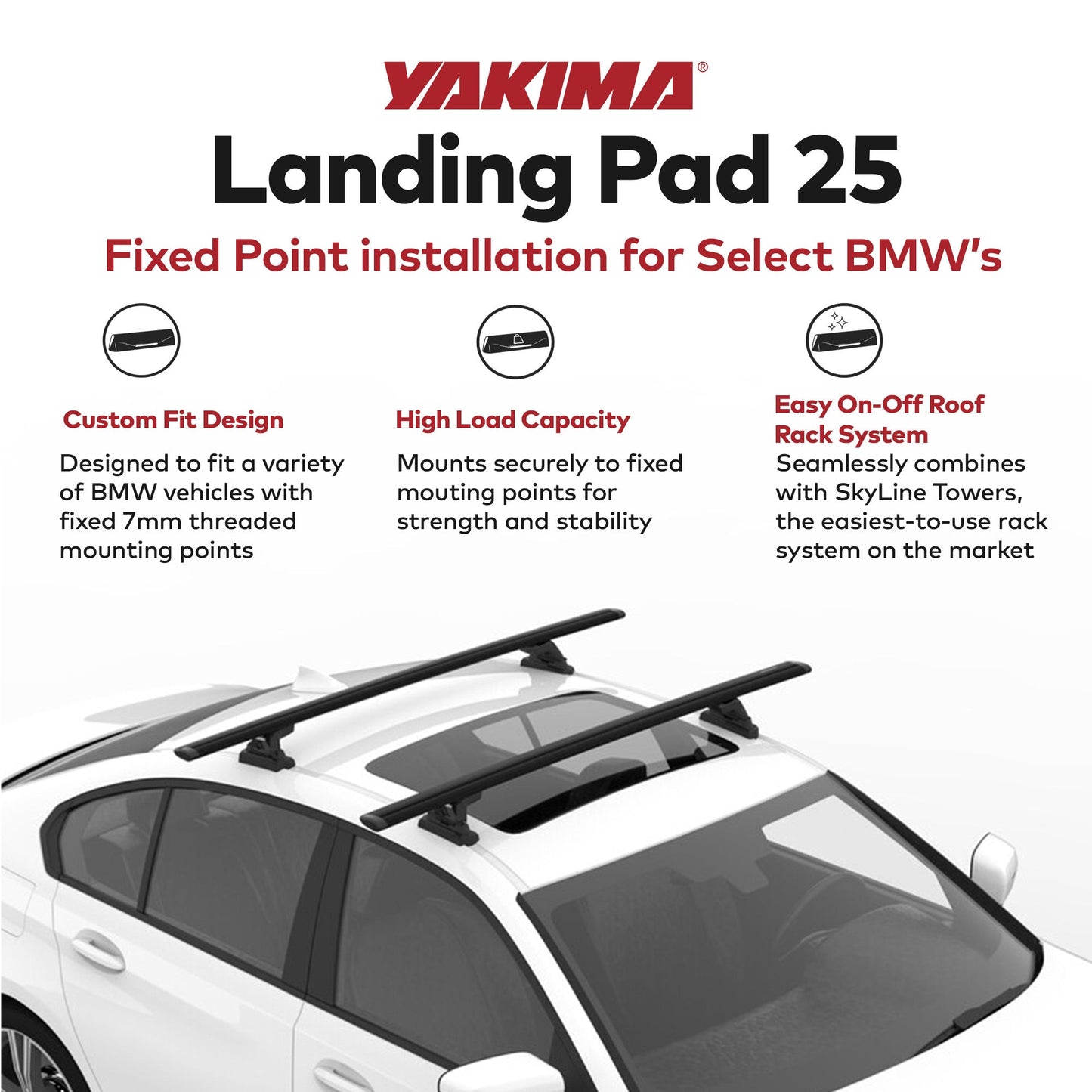 YAKIMA Landing Pad 25 Fixed Point Tower Installation Mounts for Rail Rooftops