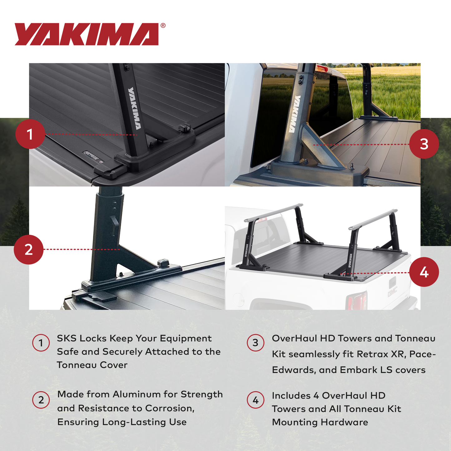 Yakima Aluminum OverHaul HD Towers with Tonneau Kit Mounting Hardware, Black