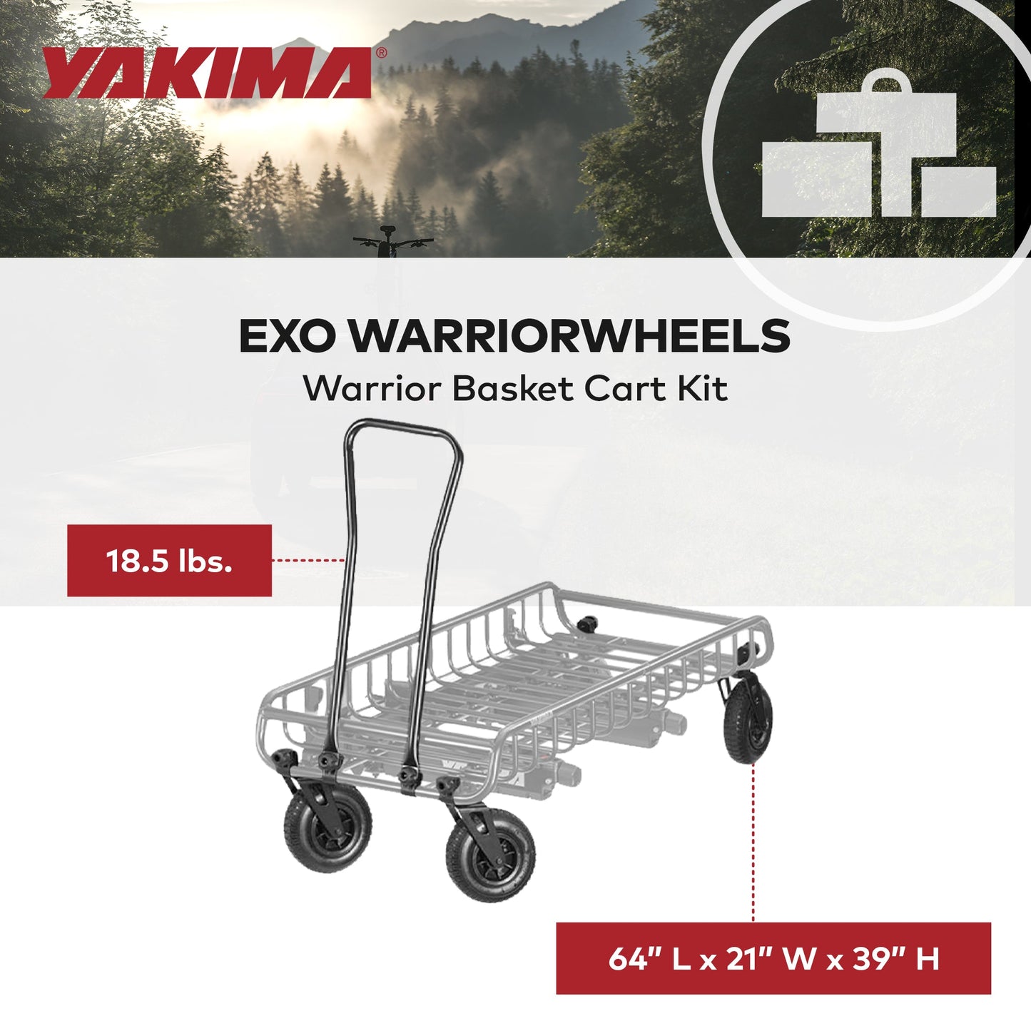 Yakima EXO WarriorWheels Sturdy Heavy Duty Aluminum Cargo Basket Cart Kit, Black