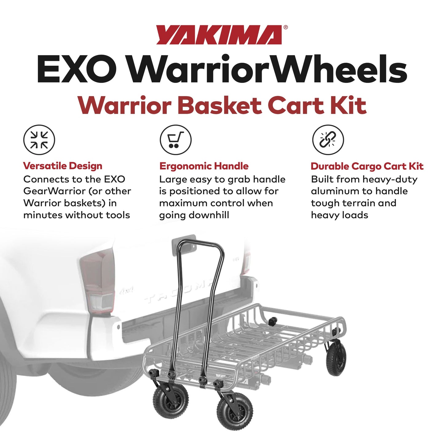 Yakima EXO WarriorWheels Sturdy Heavy Duty Aluminum Cargo Basket Cart Kit, Black