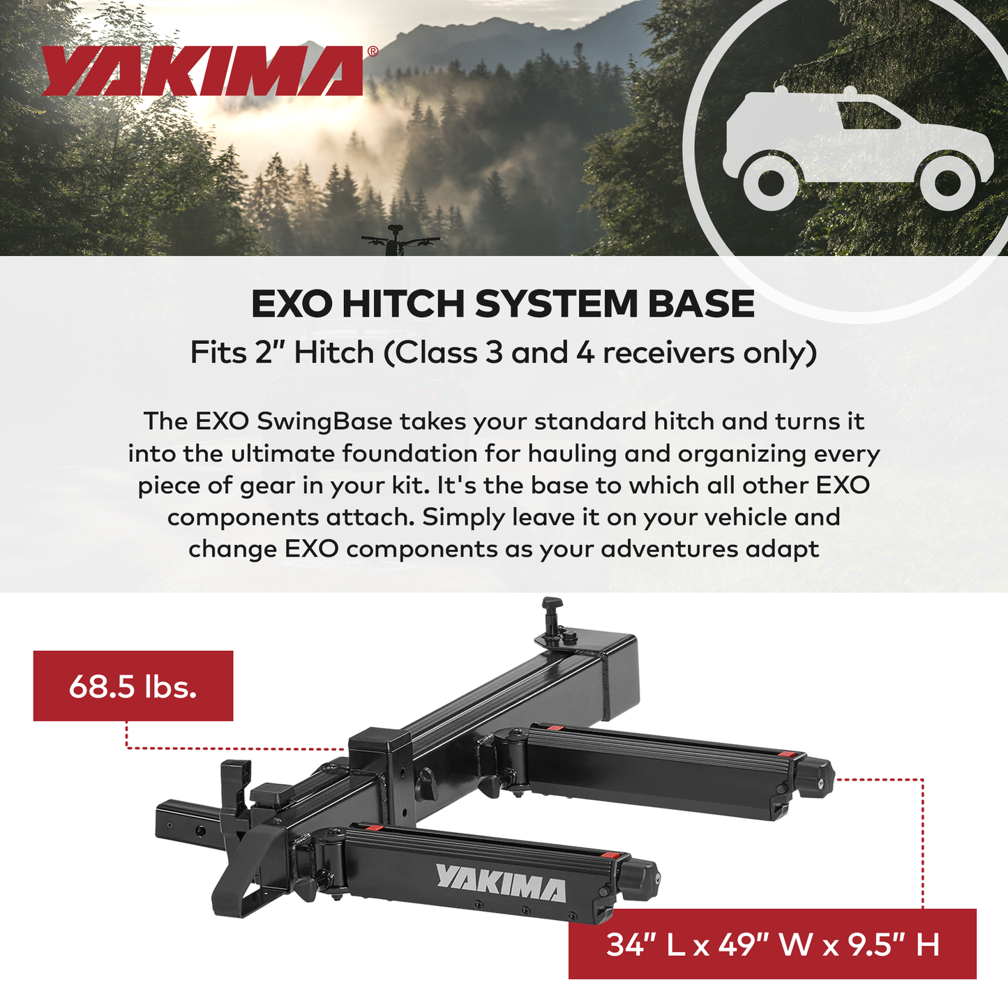 Yakima EXO SwingBase 2 Inch Hitch Base Rack Storage System with HitchLock, Black
