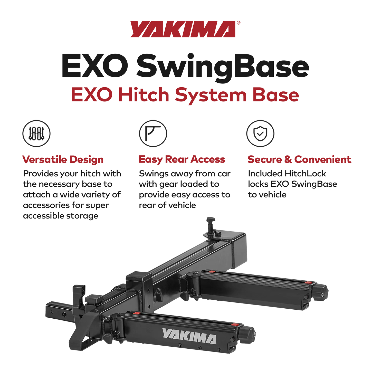 Yakima EXO SwingBase 2 Inch Hitch Base Rack Storage System with HitchLock, Black