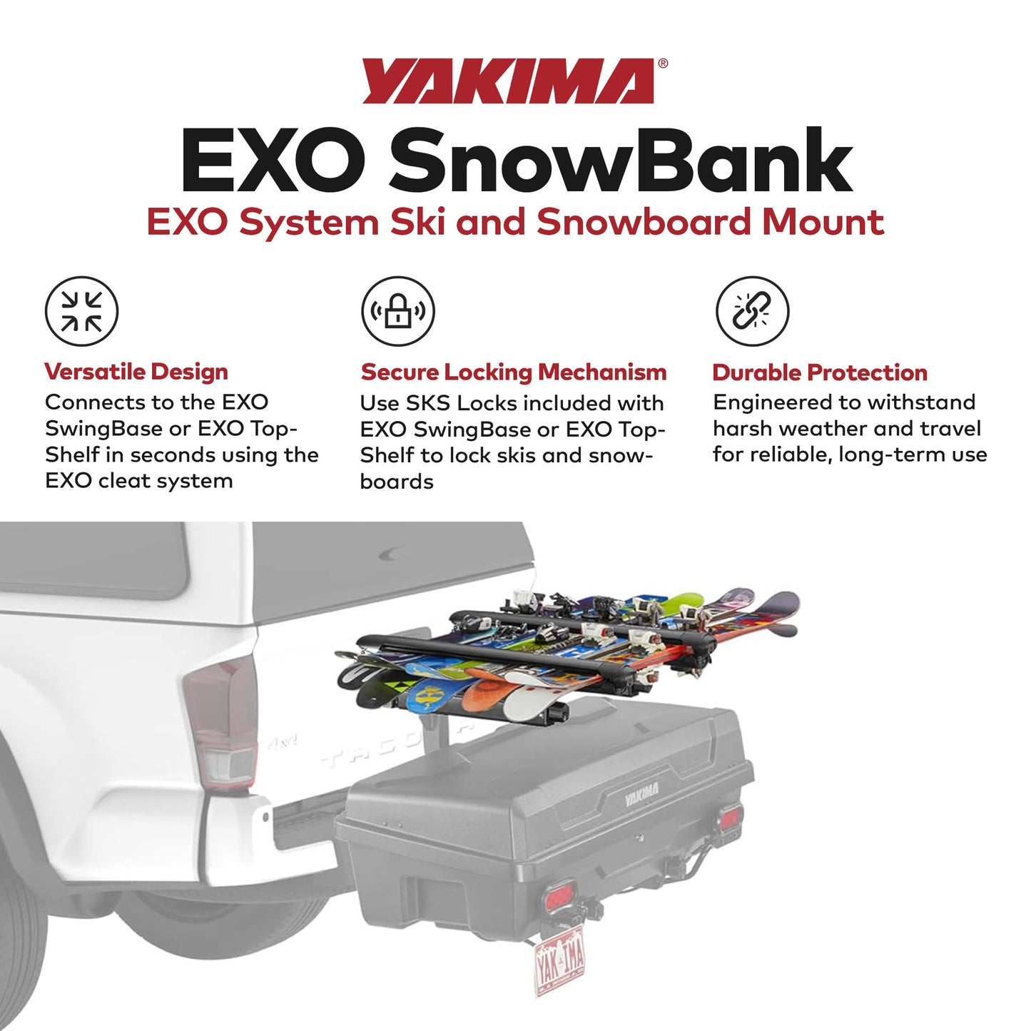 Yakima EXO SnowBank 5 Ski or 4 Snowboard Universal Mount Travel Roof Rack, Black