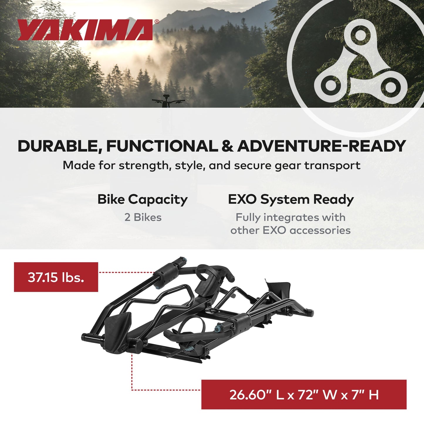 Yakima EXO DoubleUp 2 Bike Capacity for EXO SwingBase or EXO TopShelf, Black