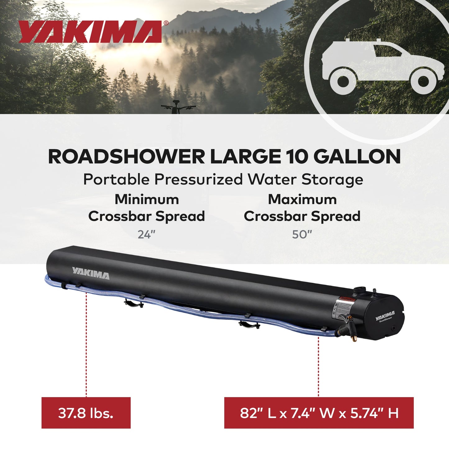 YAKIMA RoadShower Large 10 Gallon Portable Pressurized Water Storage, Black