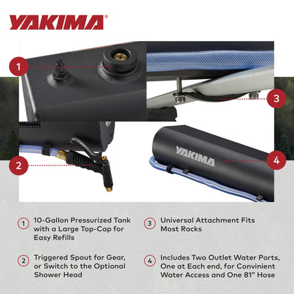 YAKIMA RoadShower Large 10 Gallon Portable Pressurized Water Storage, Black