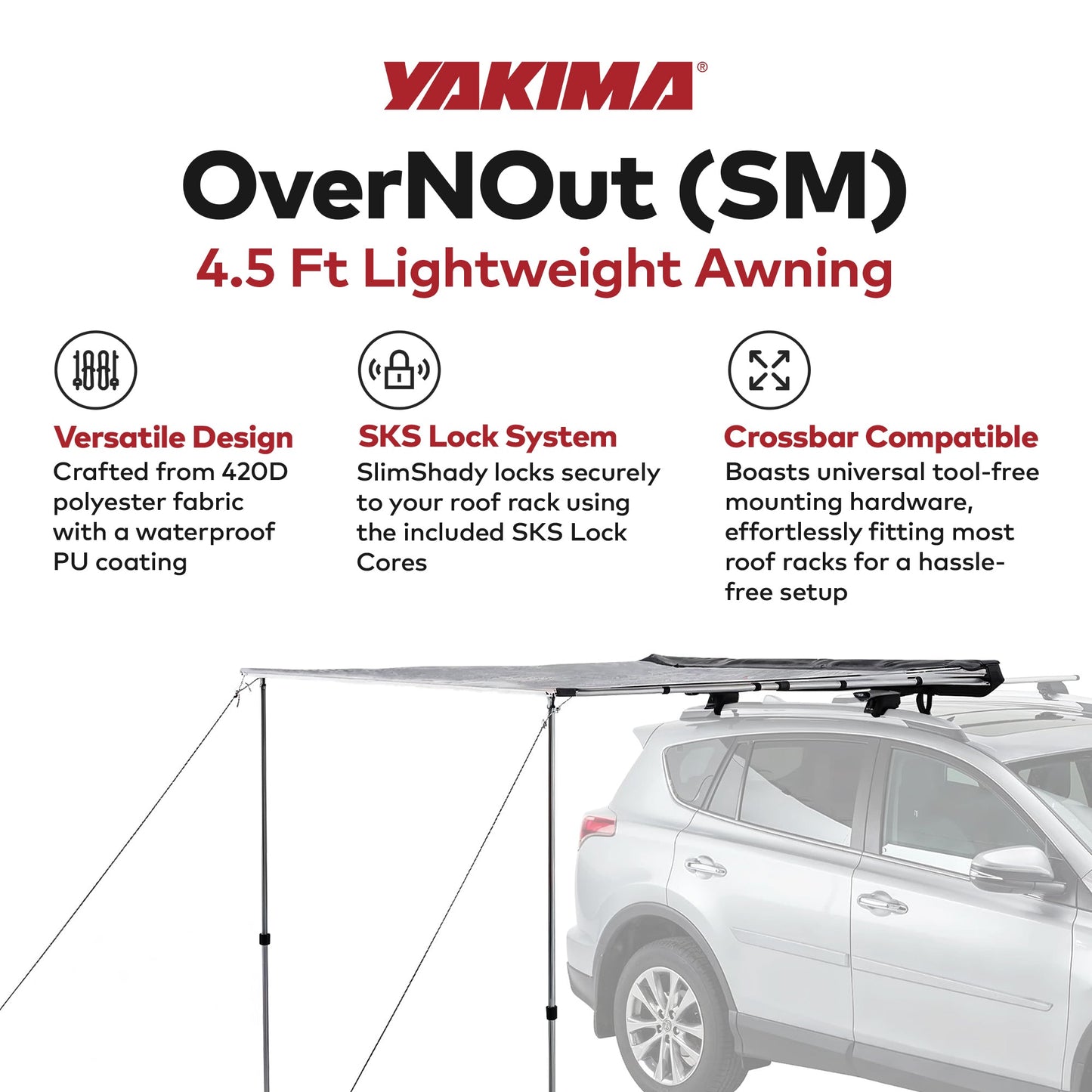 Yakima OverNOut 4.5' Lightweight Roof Mounted Awning w/Included SKS Lock, Small