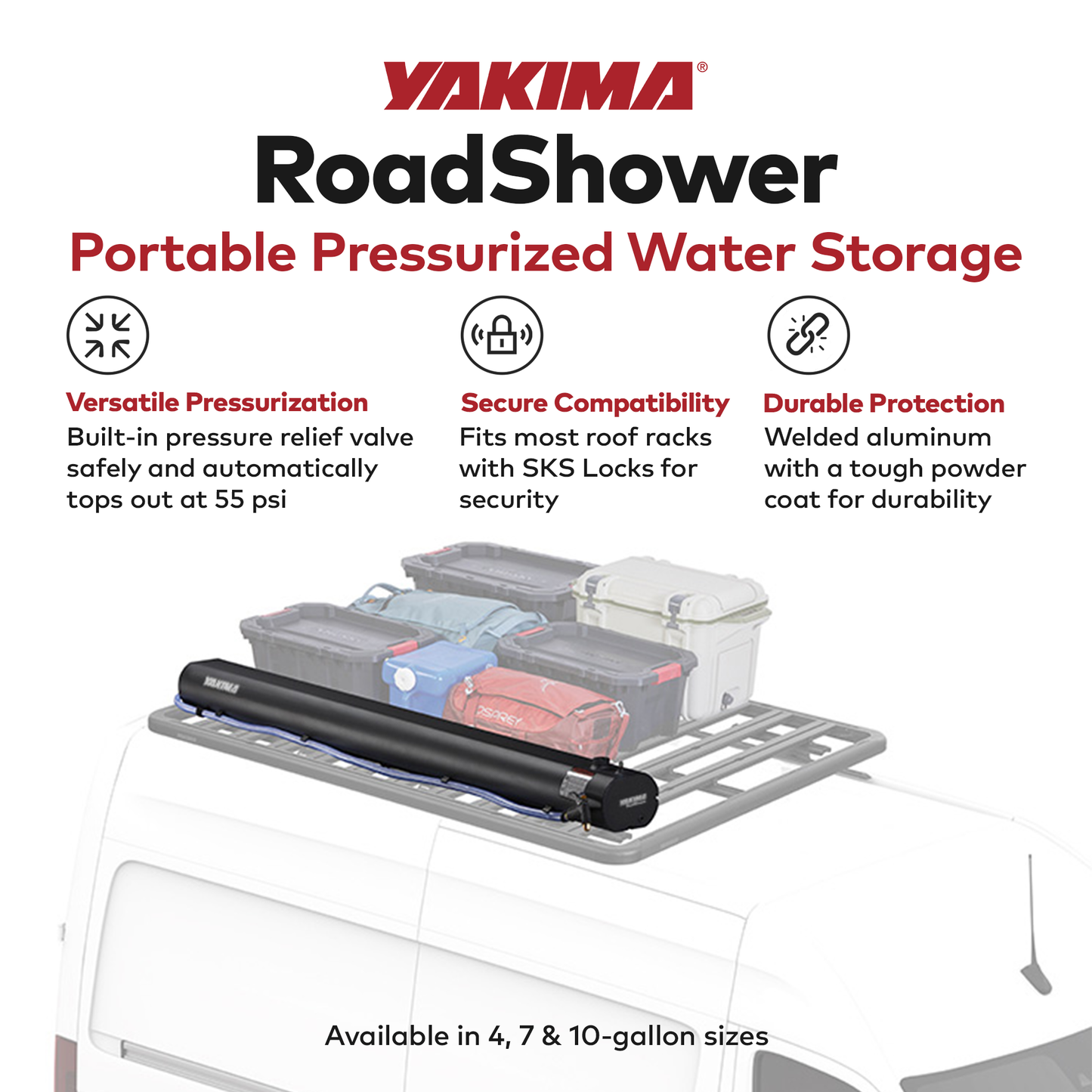 YAKIMA RoadShower Medium 7 Gallon Portable Pressurized Water Storage, Black