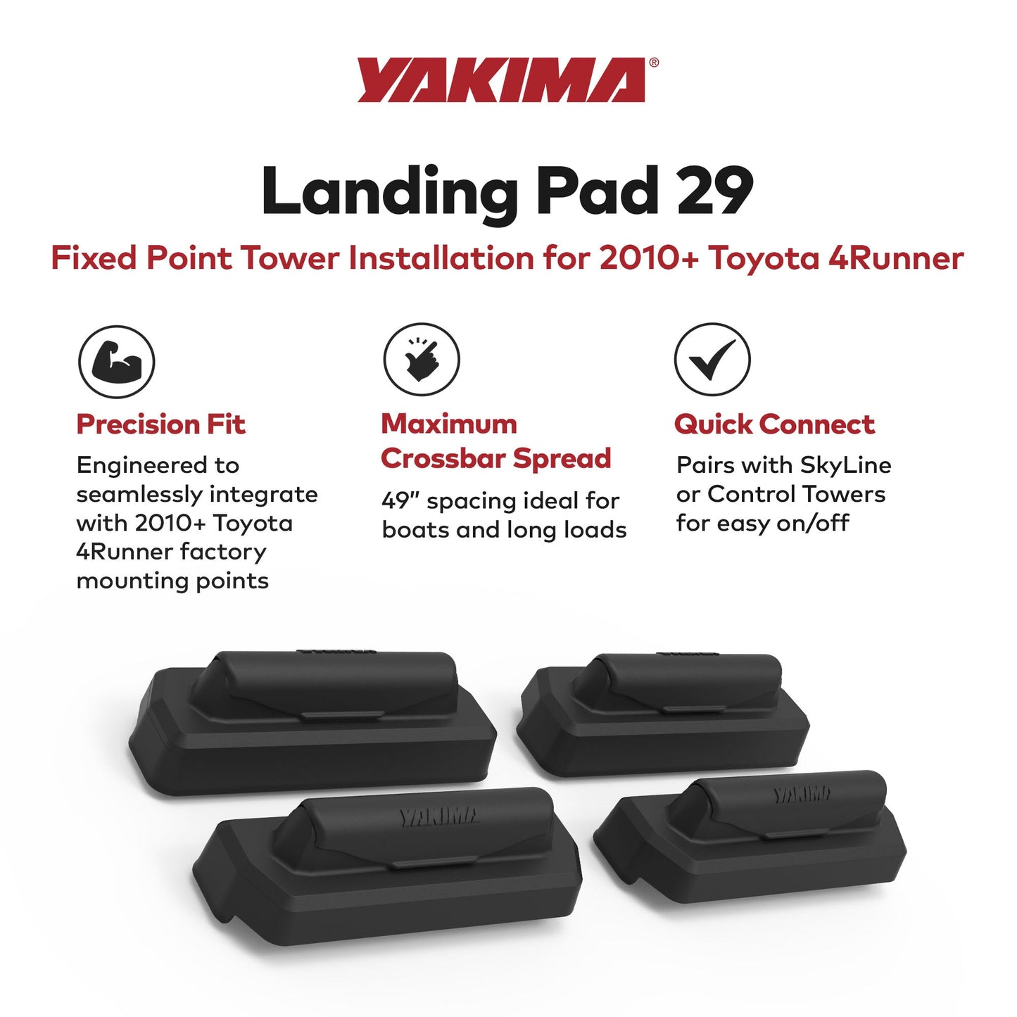 YAKIMA Landing Pad 29 Fixed Point Tower Installation Mounts for Rail Rooftops