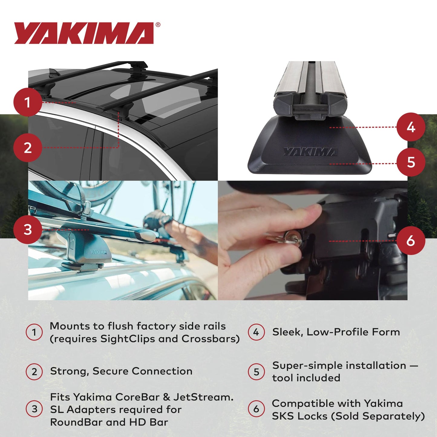 Yakima SightLine Roof Rack Tower for Vehicles with Flush-Mounted Side Rails