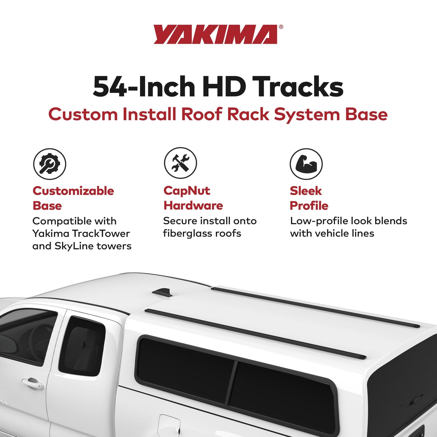 Yakima HD Track 54 Inch Car Roof Top Rack Mounting System with CapNuts, Black