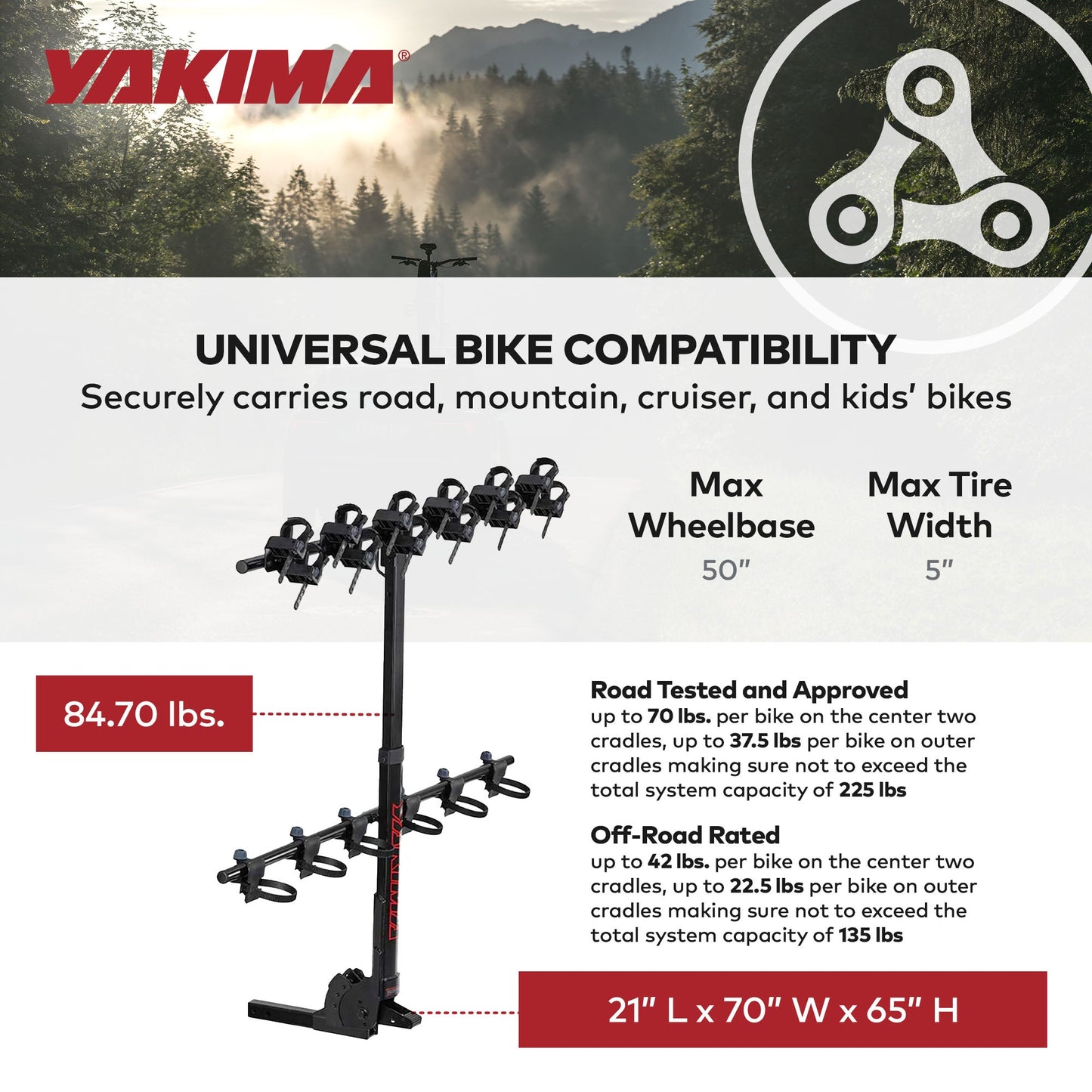 Yakima HangTight 6 Vertical Hanging Hitch Bike Rack for 2 Inch Hitch Receivers