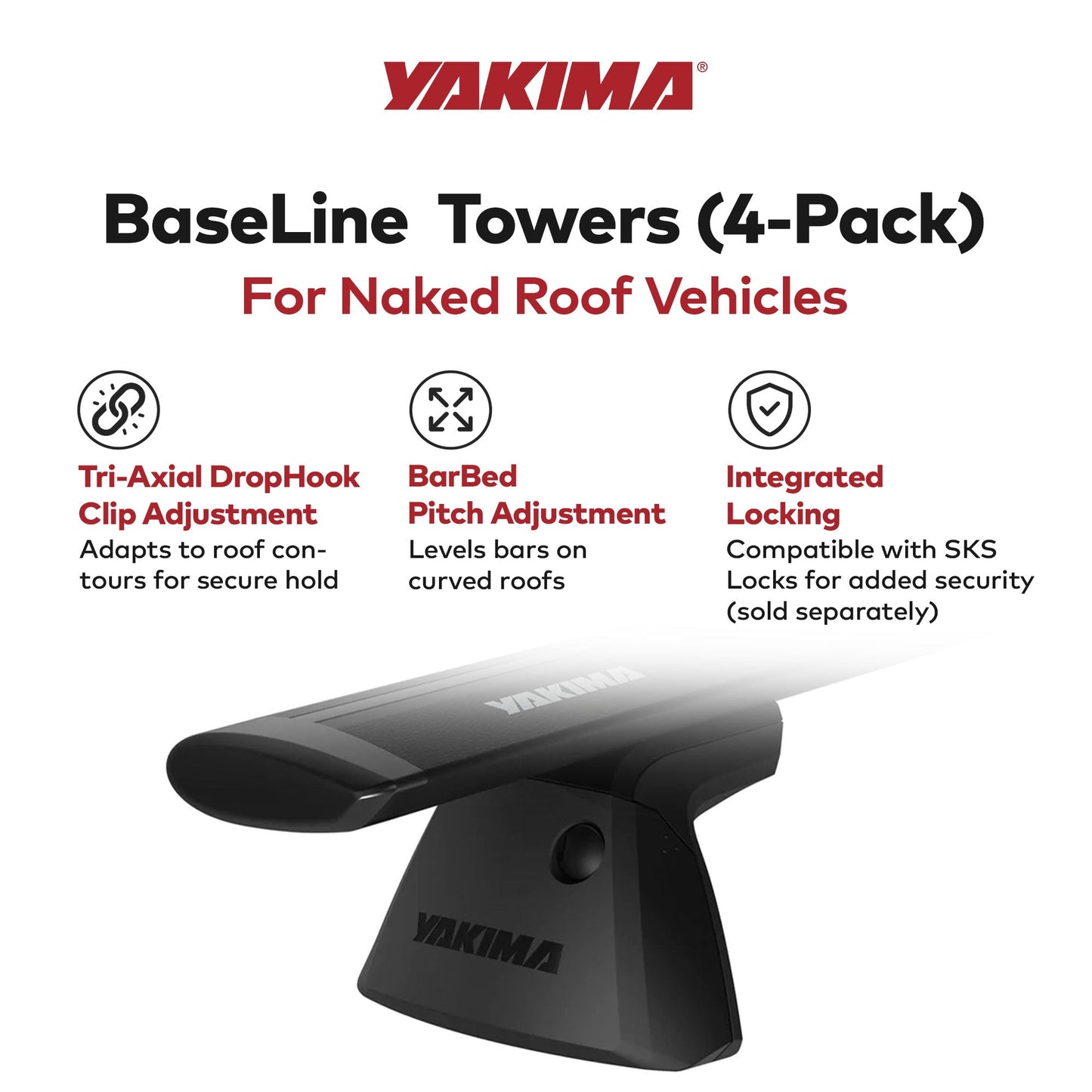 YAKIMA BaseLine Adjustable Rack Towers for Vehicles with Naked Roof, Set of 4