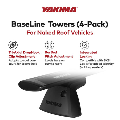 YAKIMA BaseLine Adjustable Rack Towers for Vehicles with Naked Roof, Set of 4