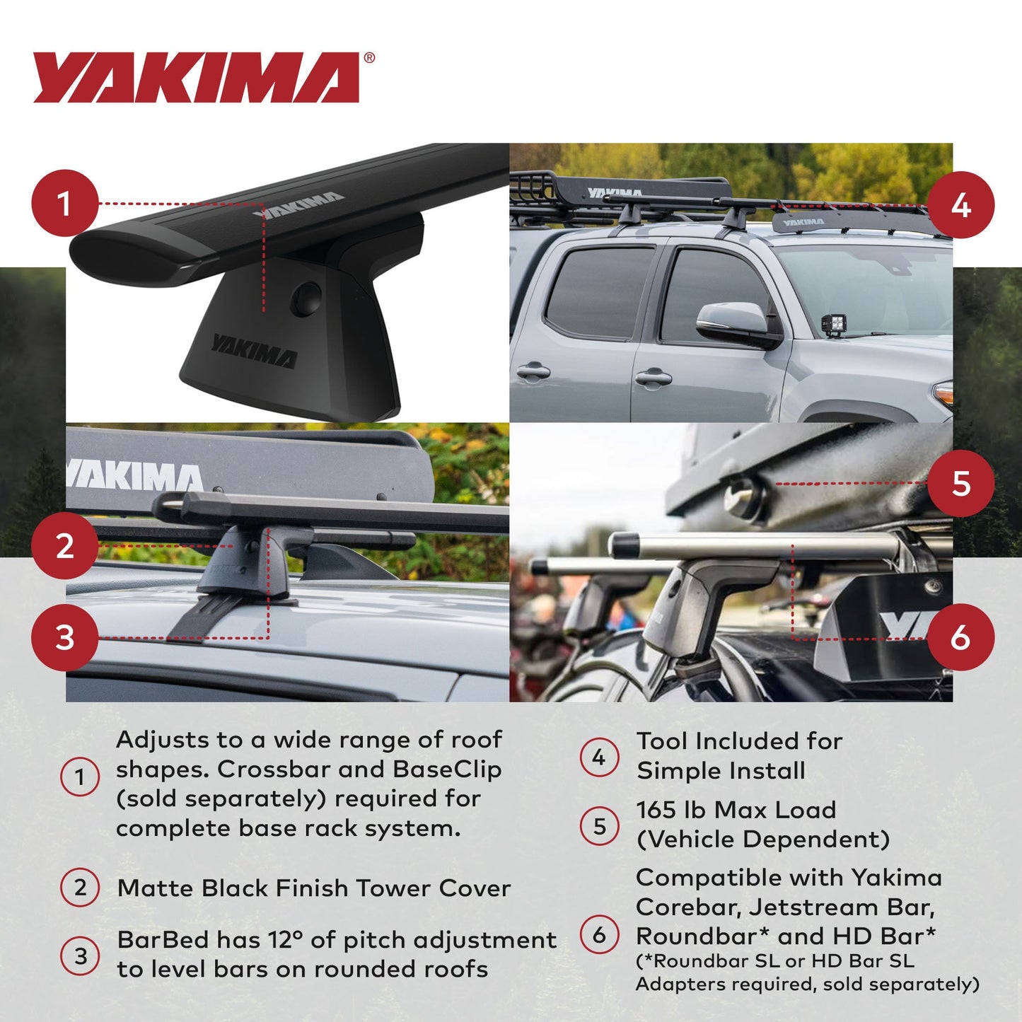YAKIMA BaseLine Adjustable Rack Towers for Vehicles with Naked Roof, Set of 4
