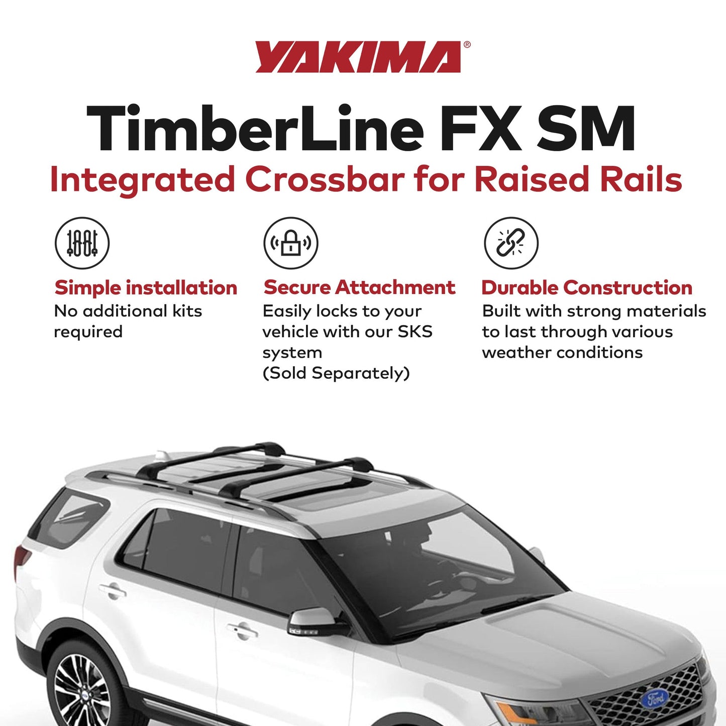 Yakima TimberLine FX SM Single Integrated Crossbar for Raised Rails, Matte Black