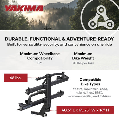 Yakima StageTwo Premium Bike Tray Hitch Bike Rack Compatible w/ 52" Wheelbases