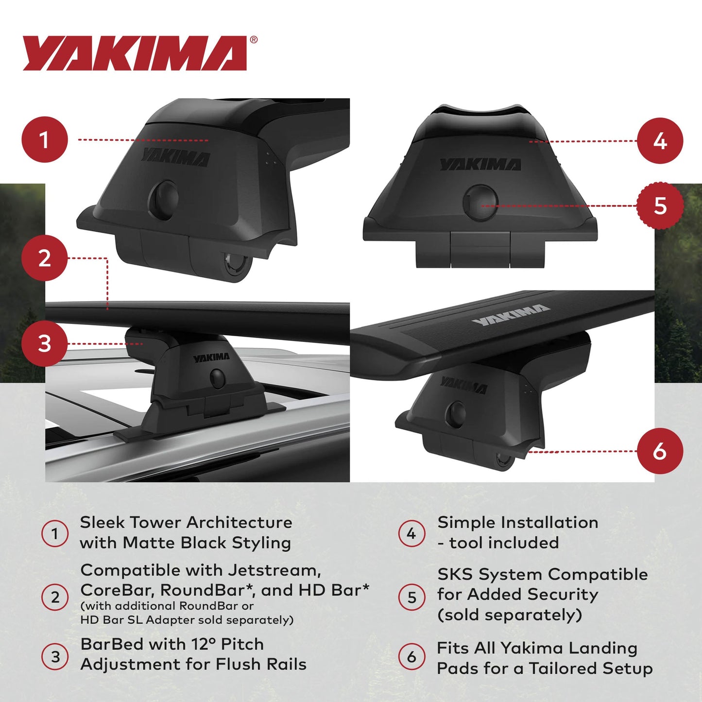 YAKIMA SkyLine Towers Roof Rack Cargo for Vehicles with Fixed Points (Set of 4)