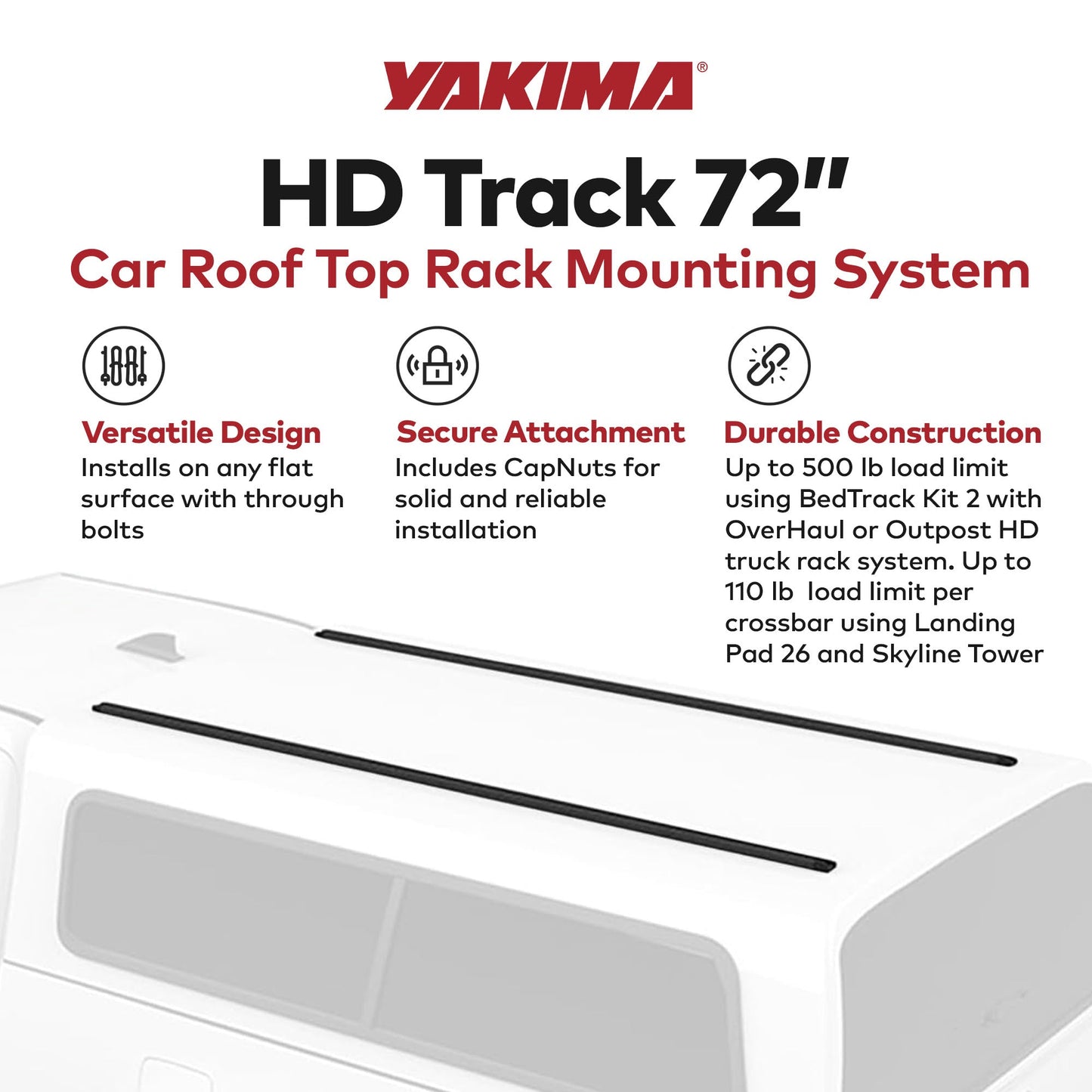 Yakima HD Track 72 Inch Car Roof Top Rack Mounting System with CapNuts, Black