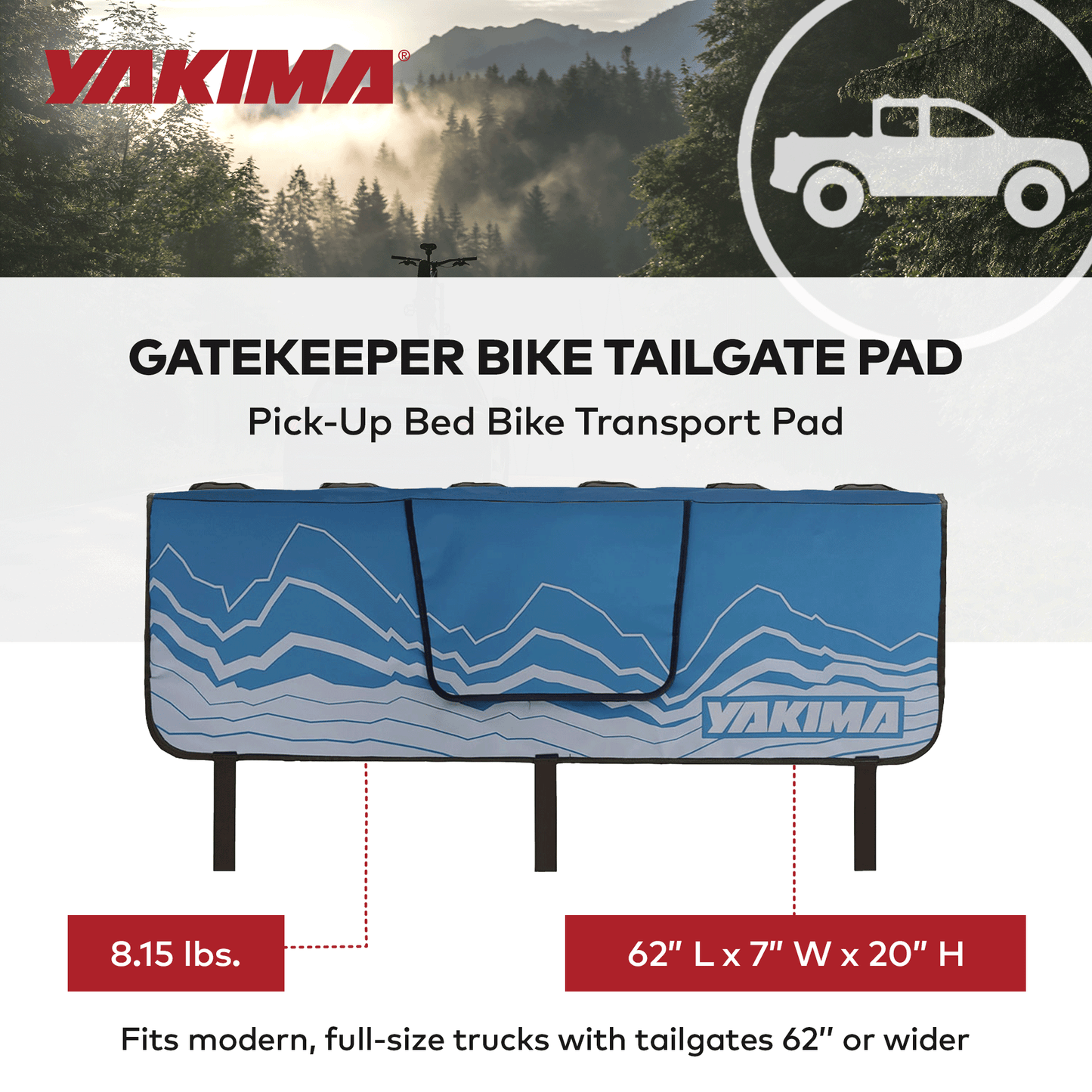 Yakima GateKeeper Full Size Truck Bed Large Tailgate Bike Pad, Cascade Blue