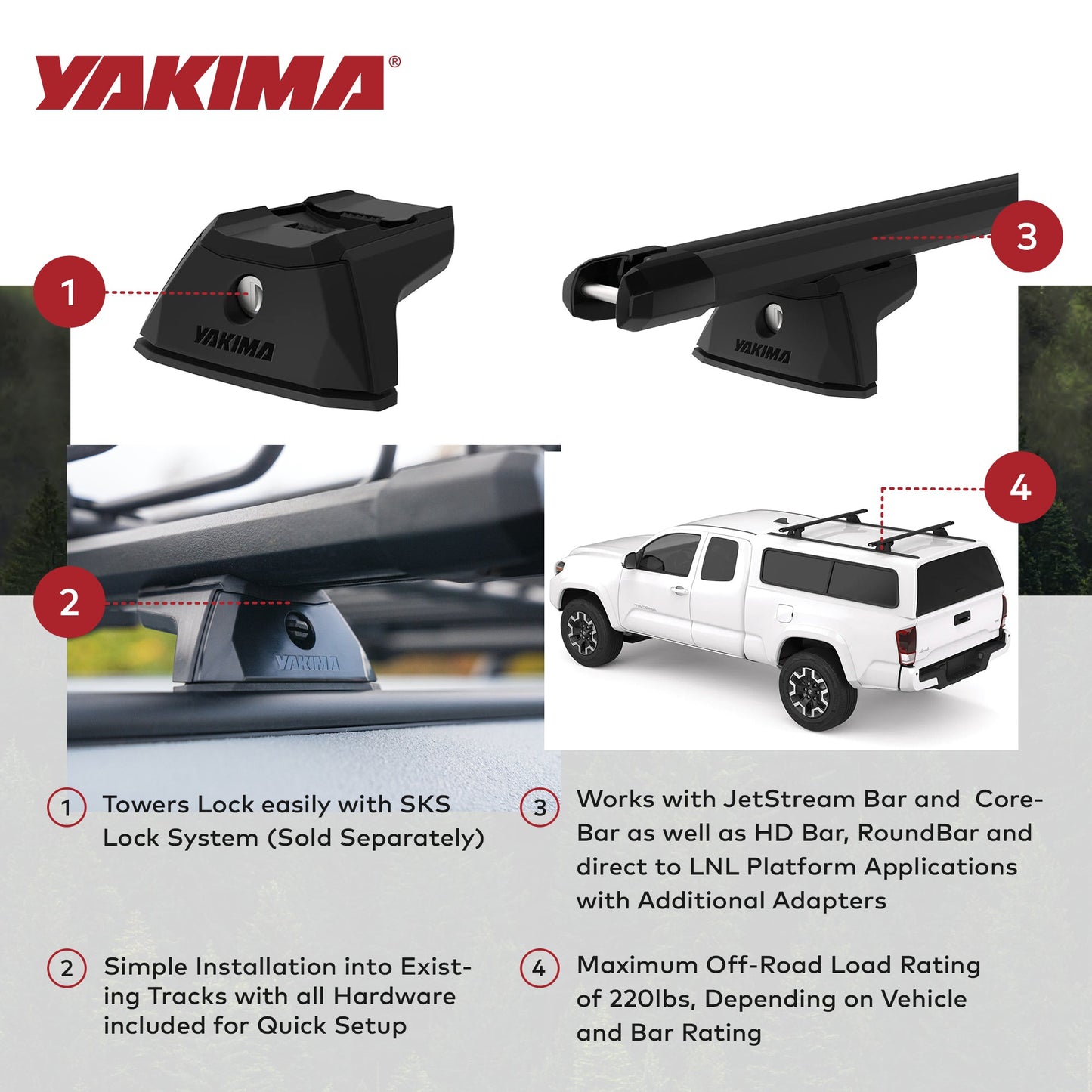 Yakima TrackTower Heavy Duty Roof Rack Tower for Vehicles with Tracks, Pack of 4