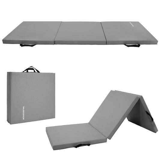 BalanceFrom Fitness GoGym 6x2ft Folding 3 Panel Exercise Mat with Handles, Gray