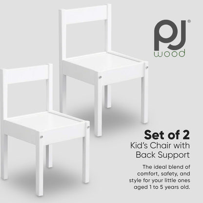 PJ Wood Kids Chair with Top Rail Back Support for Ages 1-5 Years Old (Set of 2)