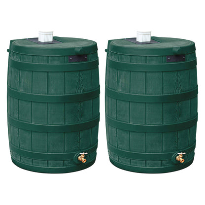 Good Ideas Rain Wizard Water Storage 50 Gallon Capacity Barrel, Green, (2 Pack)