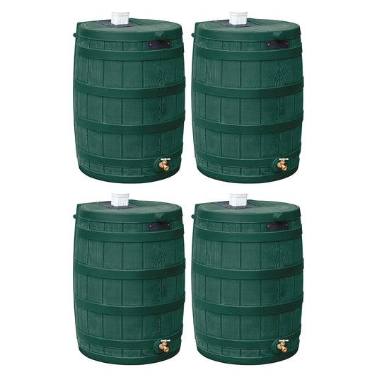 Good Ideas Rain Wizard Water Storage 50 Gallon Capacity Barrel, Green, (4 Pack)