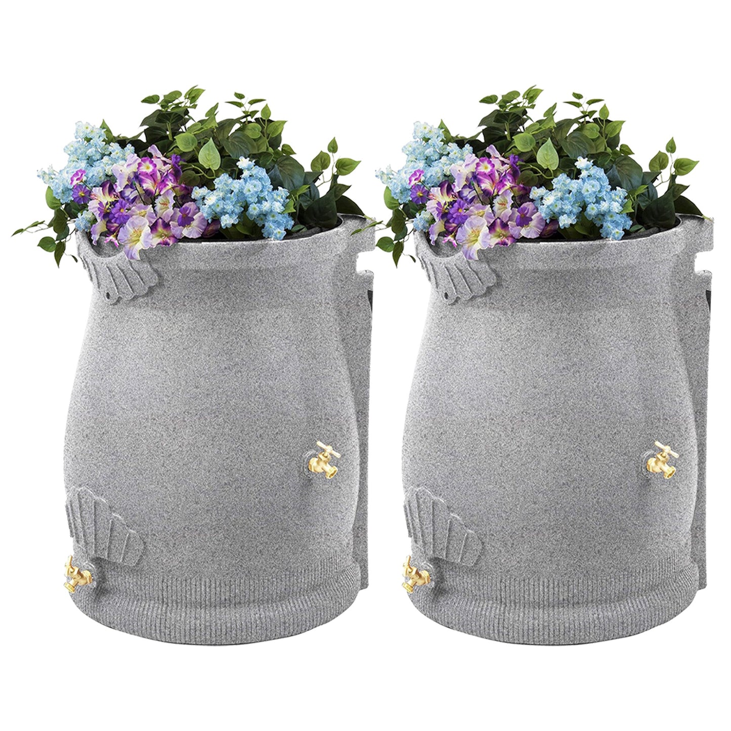 Good Ideas Rain Wizard 50 Gallon Plastic Rain Barrel Urn, Light Granite (2 Pack)