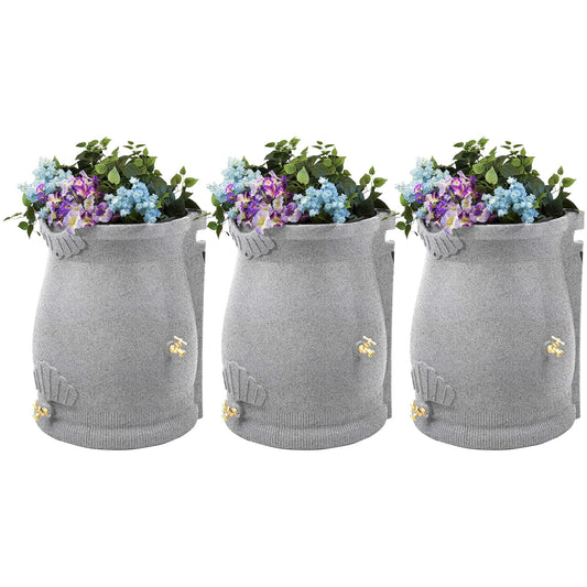 Good Ideas Rain Wizard 50 Gallon Plastic Rain Barrel Urn, Light Granite (3 Pack)