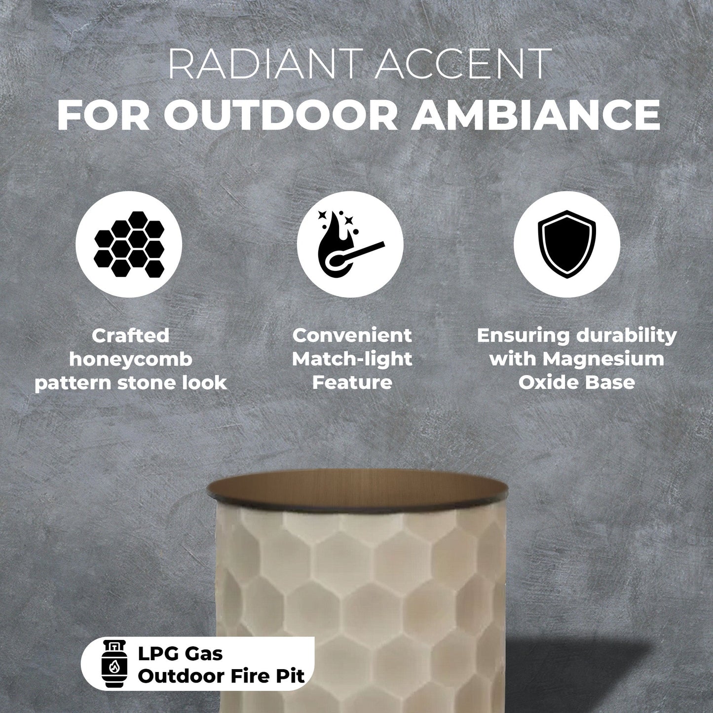 Four Seasons Courtyard Gas Fire Pit with Honeycomb Stone Pattern for Outdoor Use