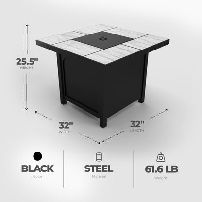 Four Seasons Courtyard 50,000 BTU 32 Inch Square Tile Tabletop Gas Fire Pit