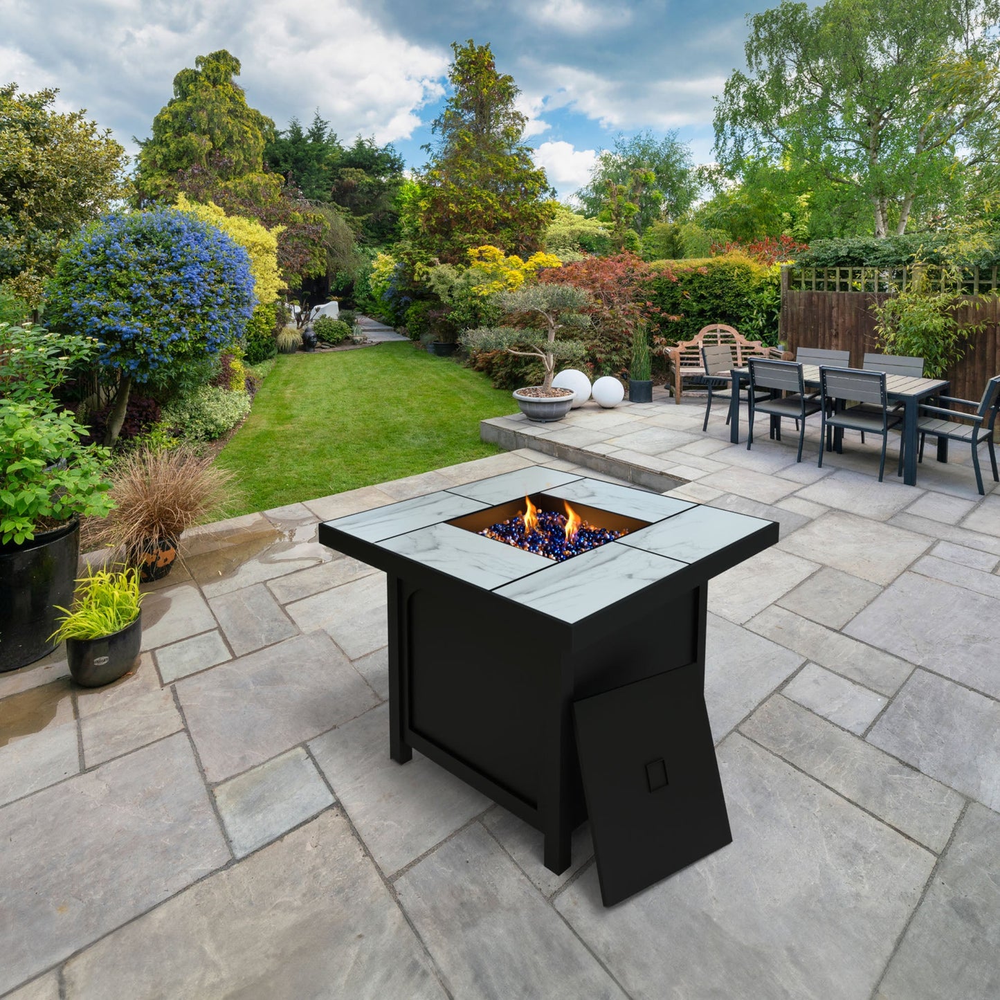 Four Seasons Courtyard 50,000 BTU 32 Inch Square Tile Tabletop Gas Fire Pit