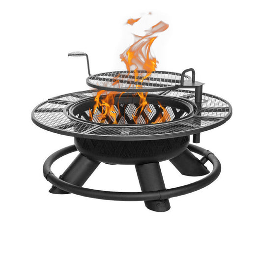 Four Seasons Courtyard 47 Inch Ranch Deep Bowl Fire Pit w/Grill & Safety Ring