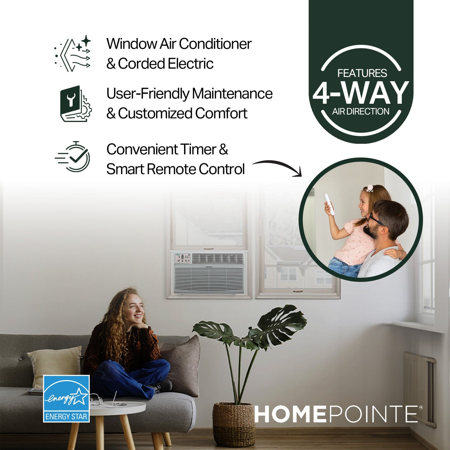 HomePointe 8,000 BTU 115 Volt Through The Wall Window Air Conditioner, White