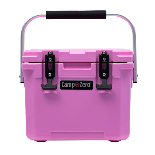 CAMP-ZERO 10 Liter 10.6 Quart Lidded Cooler with 2 Molded In Cup Holders, Pink