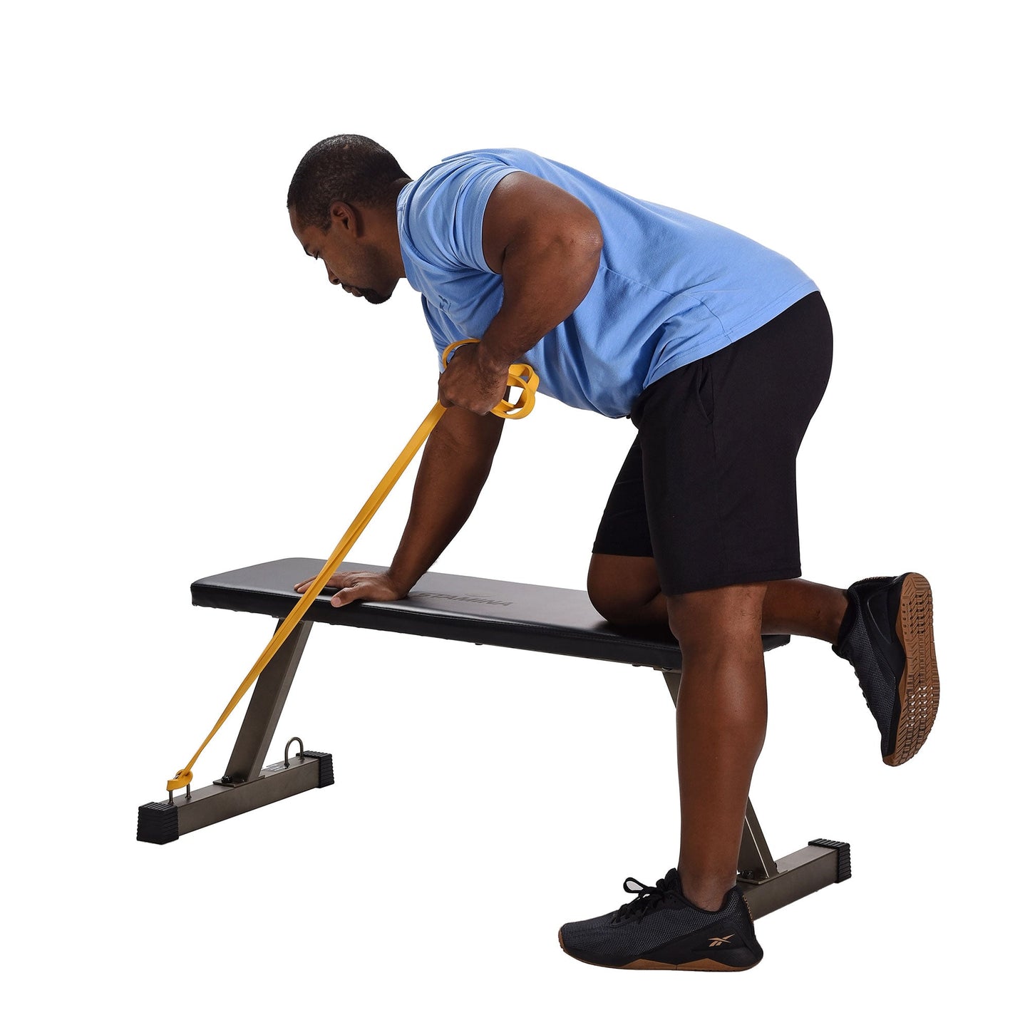 HolaHatha 300 Pound Capacity Foam Padded Flat Barbell Bench w/Steel Frame, Black