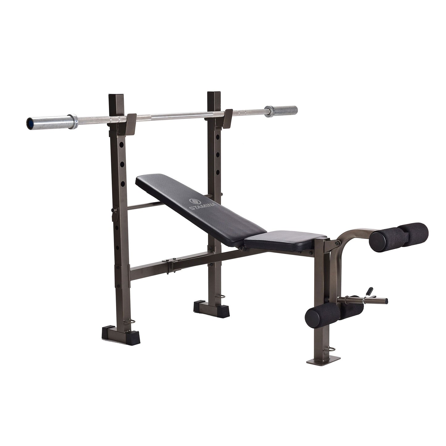 Stamina Adjustable Steel Weight Bench Barbell Rack Combo Set for Home Gym, Black