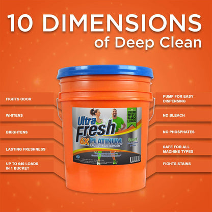 Ultra Fresh 6X Platinum 5 Gallon Sport Laundry Detergent, Up to 640 Loads w/Pump