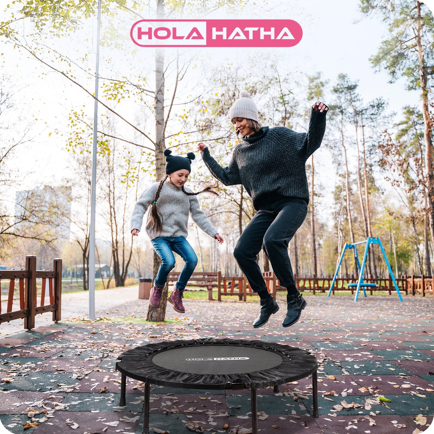 HolaHatha Foldable Mini Trampoline, 36" Round Portable Fitness Rebounder, Black