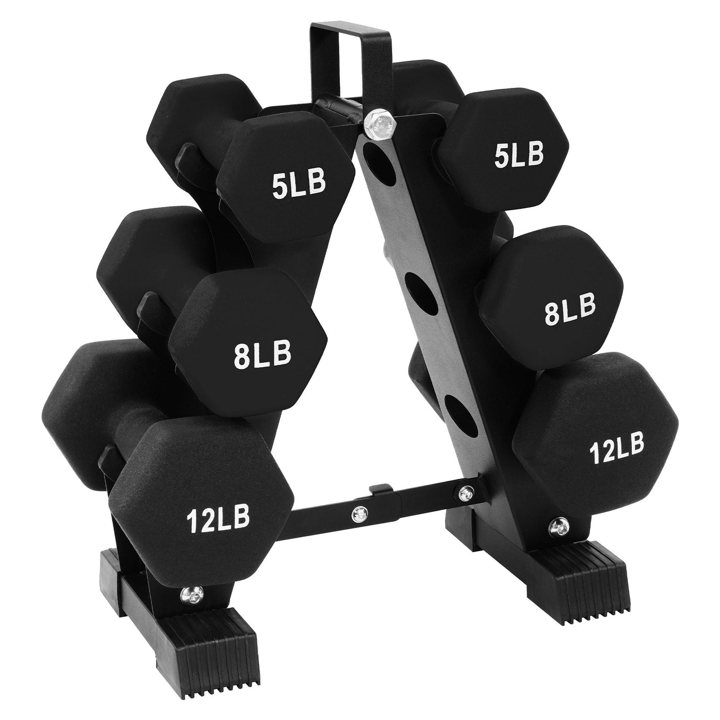 BalanceFrom Neoprene-Coated Dumbbell Set with Rack, Hex Weights for Strength Training, Resistance Workouts, and Home Gym Fitness, Black