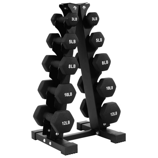 BalanceFrom Fitness 76 Pound Neoprene Coated Dumbbell Set with Stand, Black