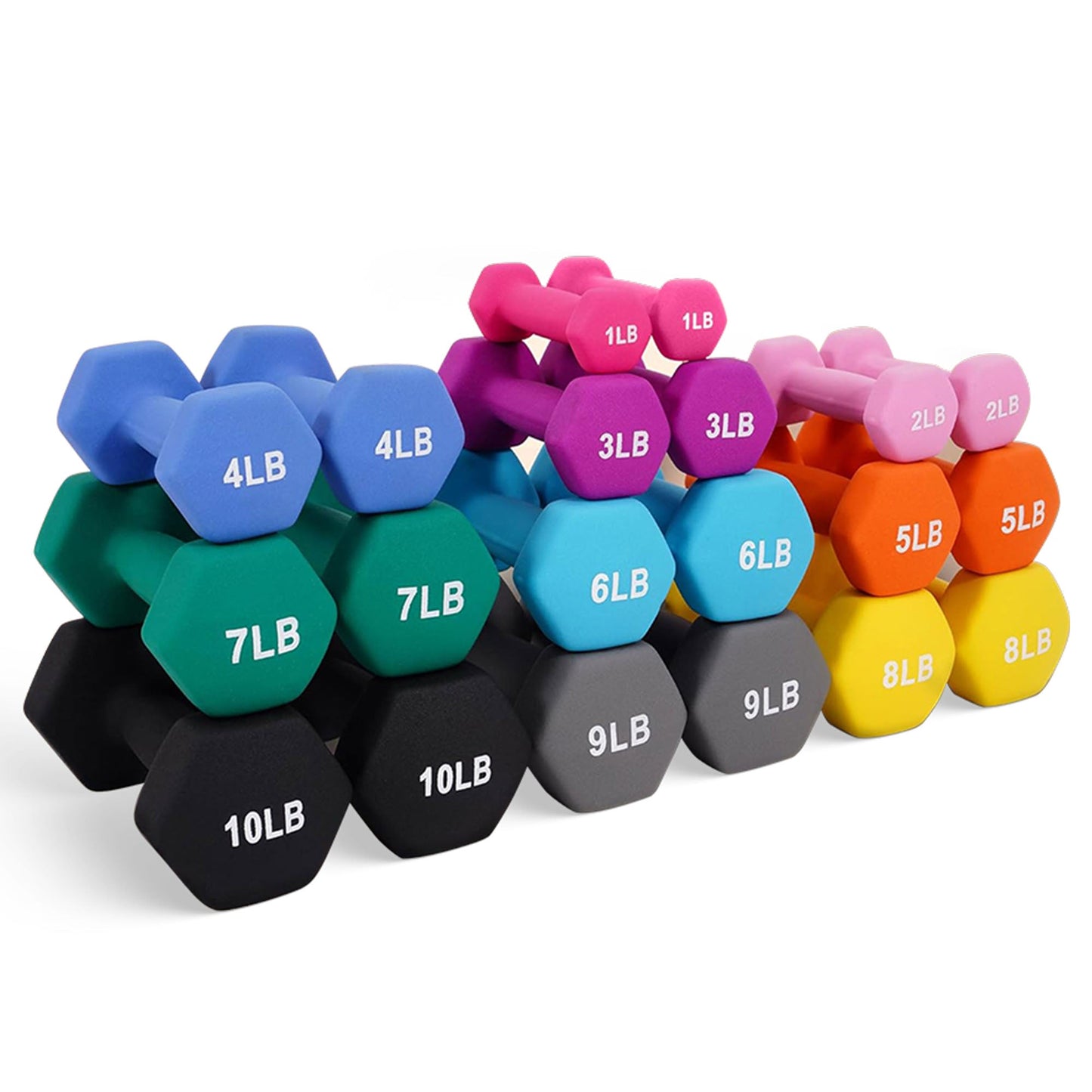 BalanceFrom Fitness 110 Pound Neoprene Coated Dumbbell Set w/ Stand, Multicolor