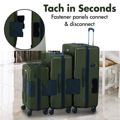 TACH V3.1 3 Piece Set Connectable Hard Shell Spinner Suitcase Luggage Set, Green