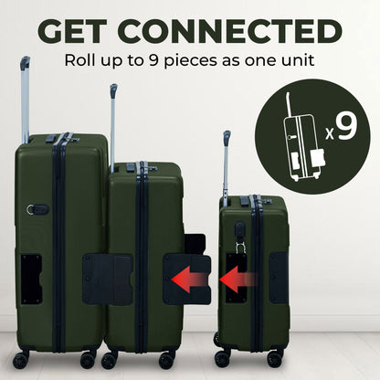TACH V3.1 3 Piece Set Connectable Hard Shell Spinner Suitcase Luggage Set, Green