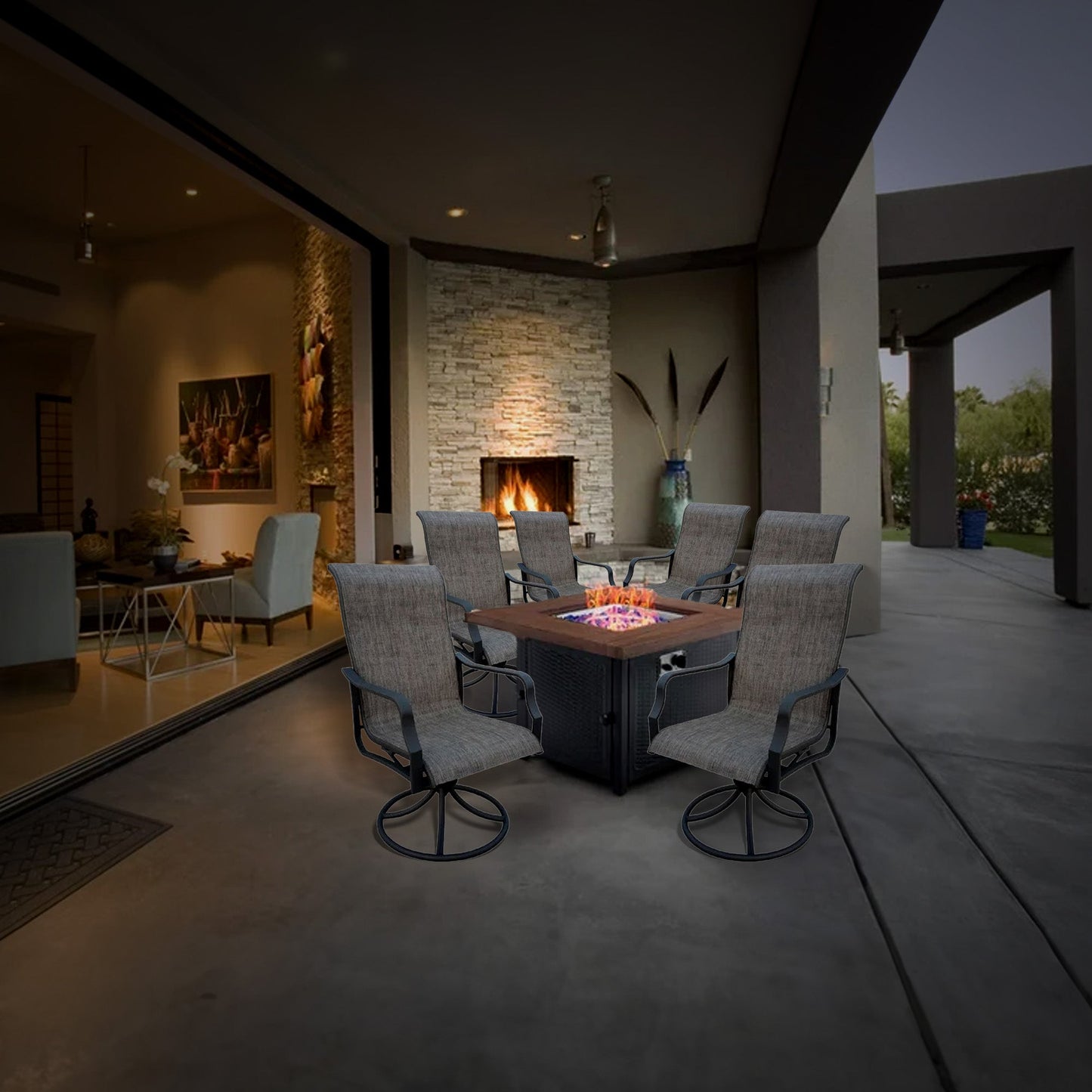 Four Seasons Courtyard Tuscany 6 Piece Swivel Rocker Chair Set w/ Aluminum Frame