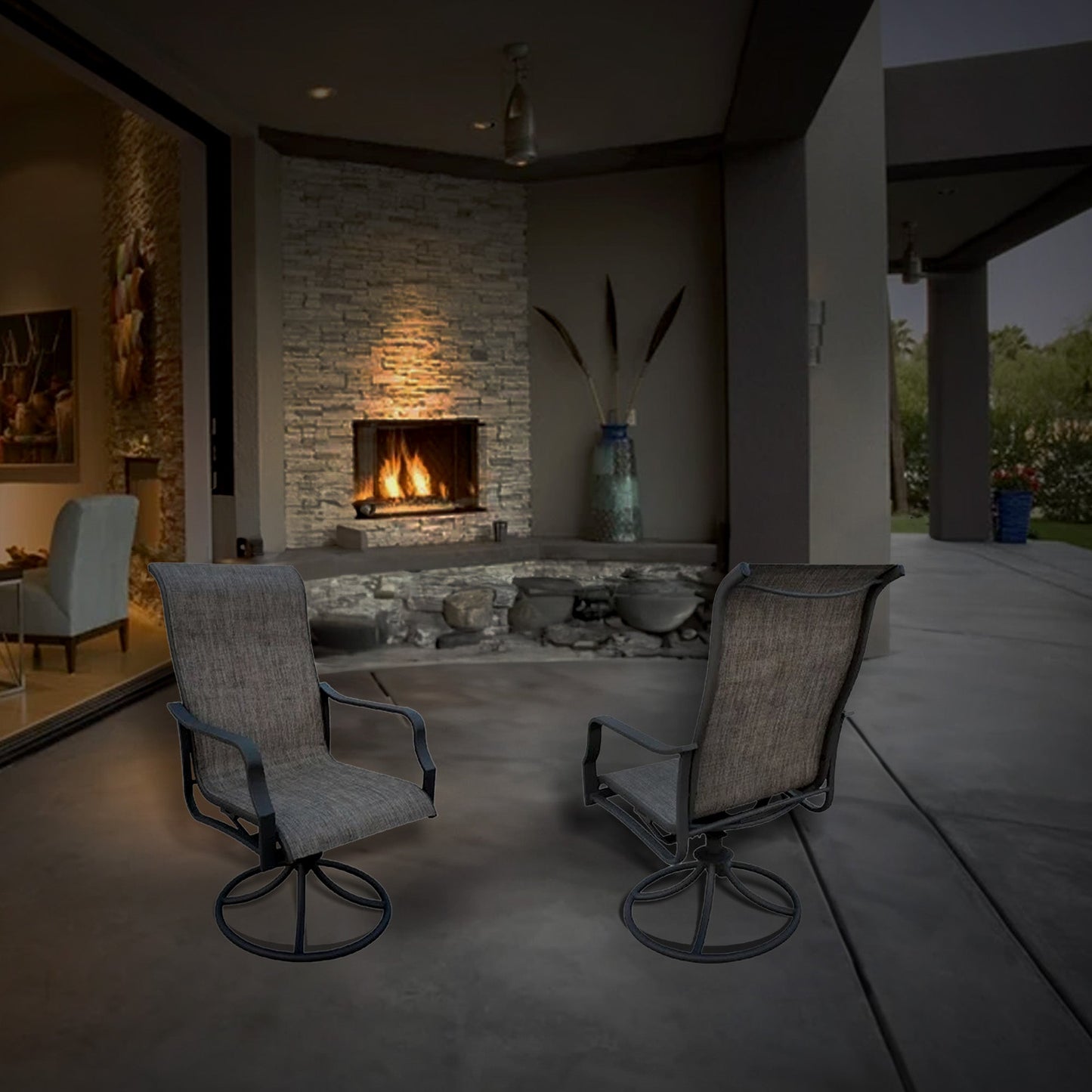 Four Seasons Courtyard Tuscany 6 Piece Swivel Rocker Chair Set w/ Aluminum Frame